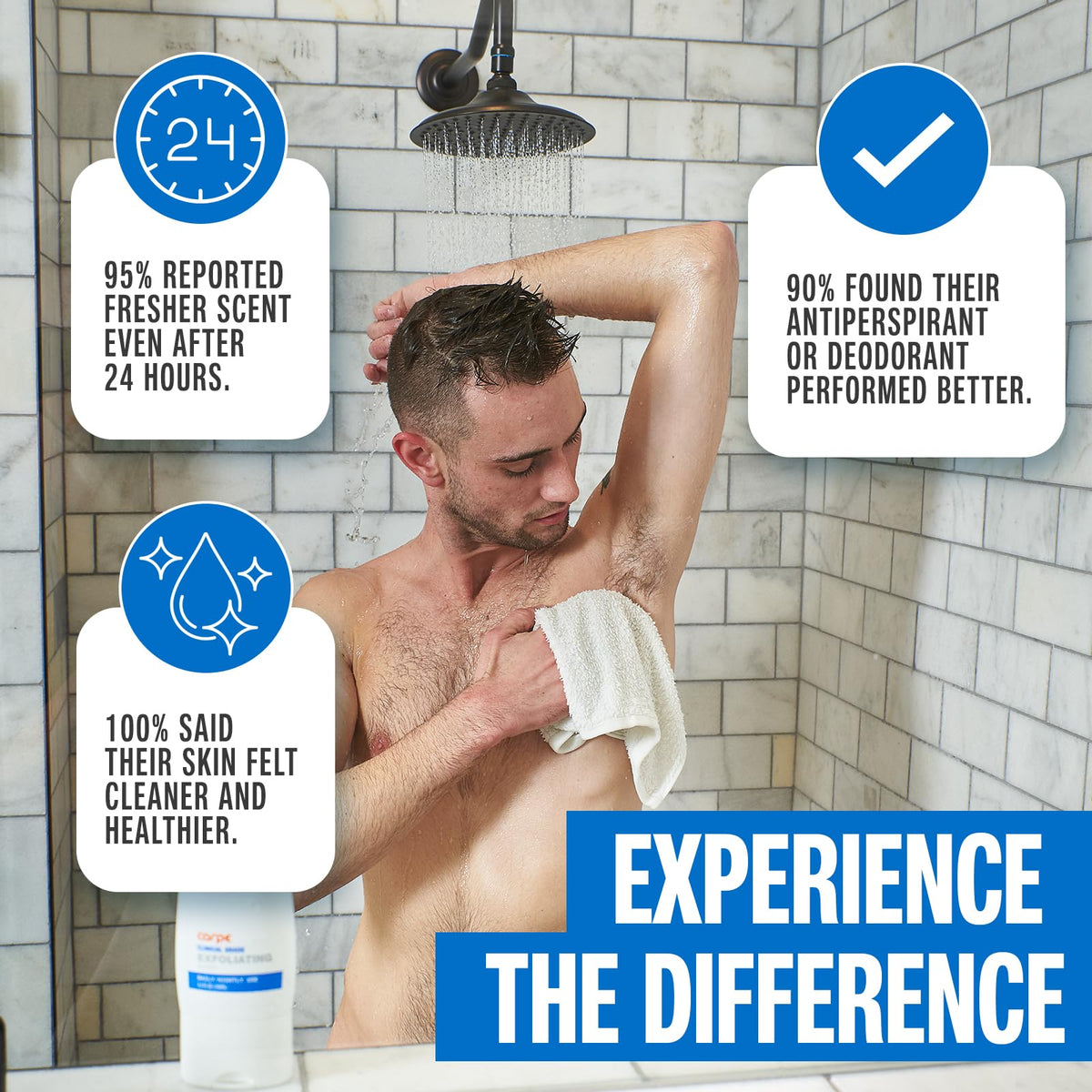 Carpe lather in hand demonstrating sudsy foam and easy rinsing benefit