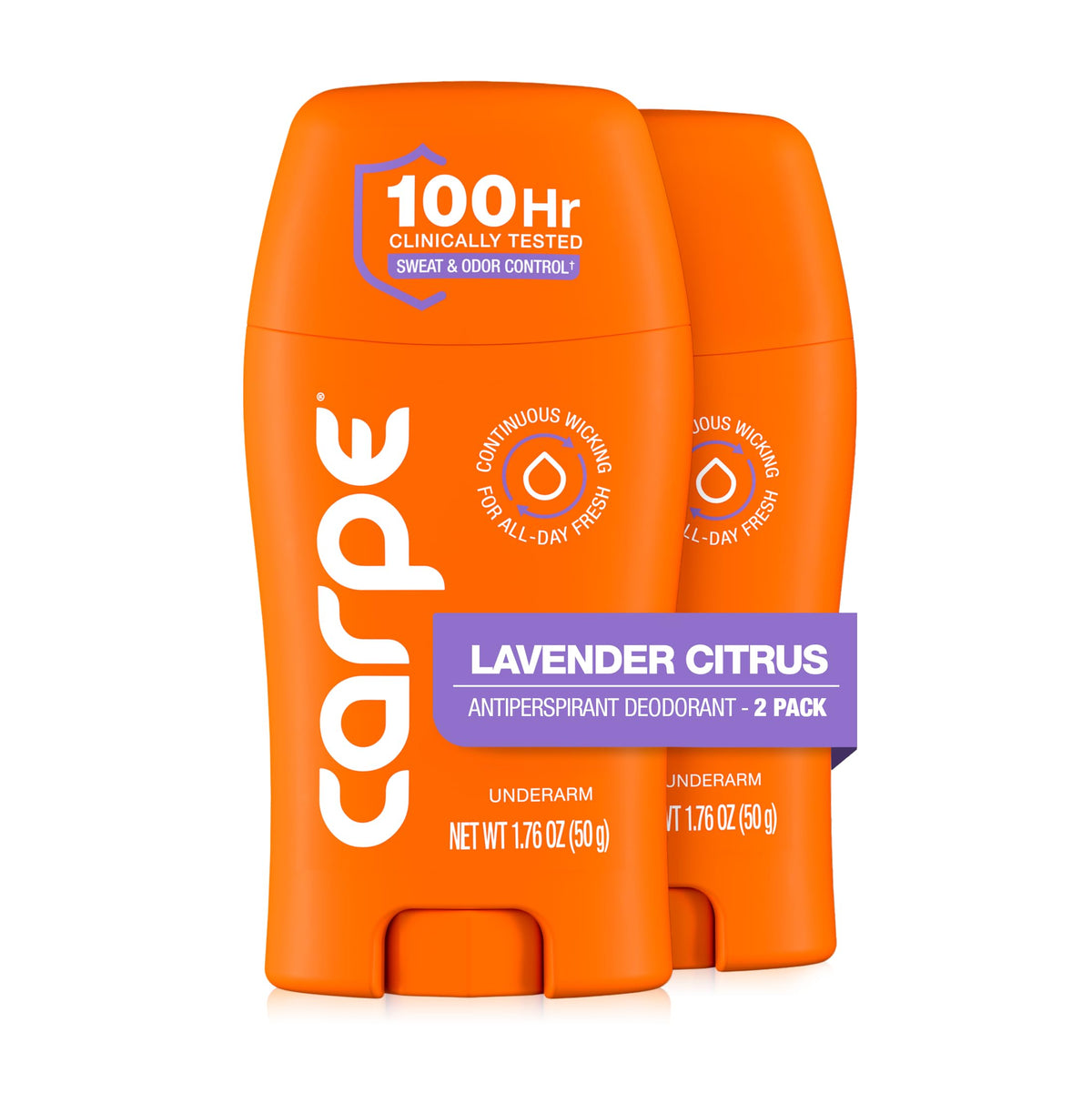Carpe front packaging showing Lavender Citrus scent and 100-hour claim providing confidence