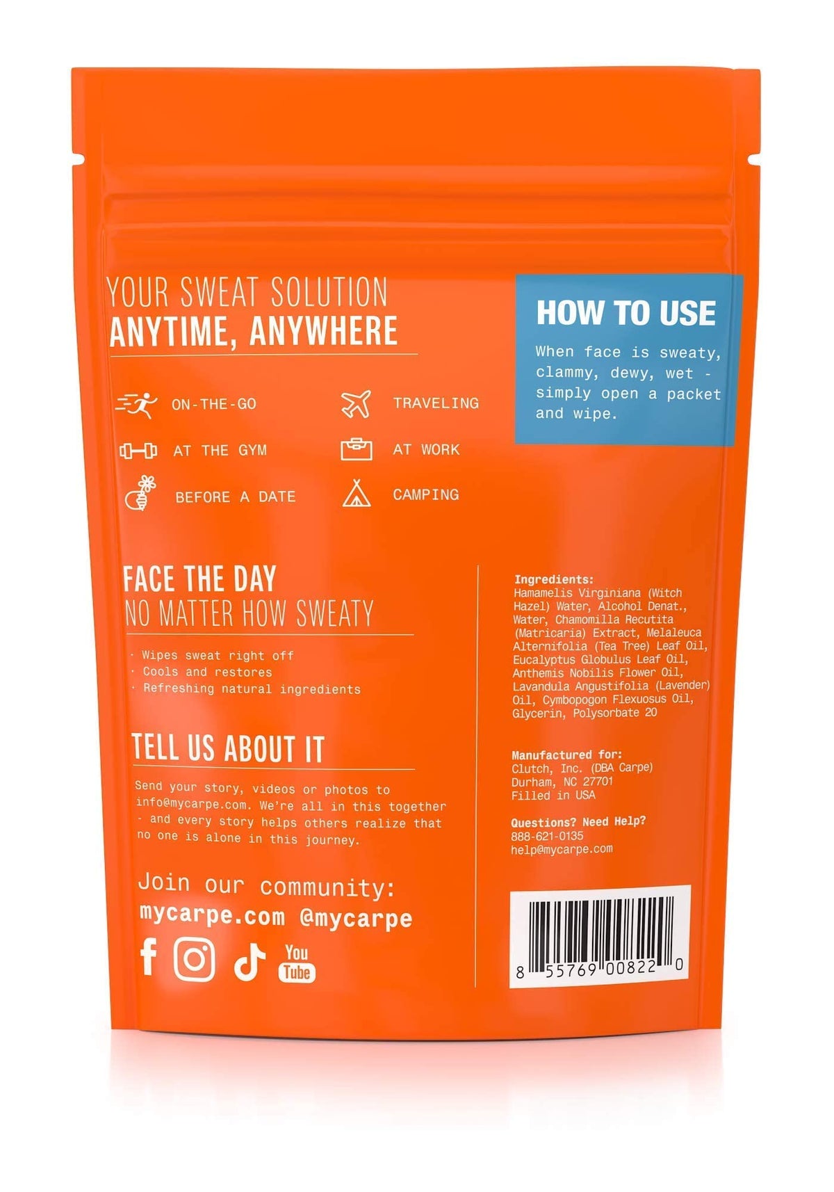 Carpe lifestyle gym scene using wipe after workout, revitalizing comfort