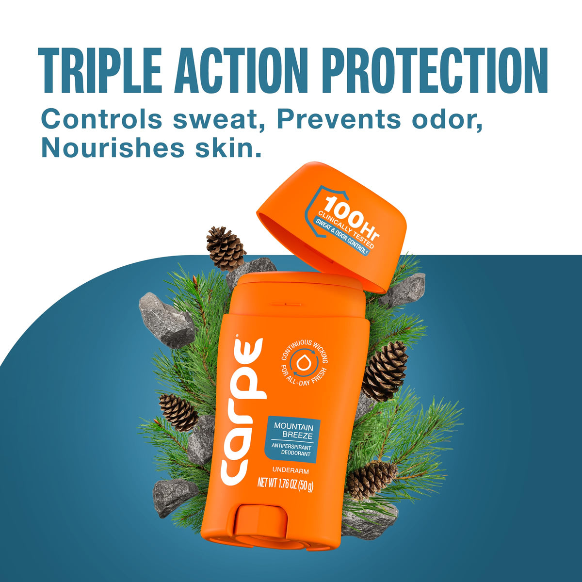 Three Carpe sticks side-by-side illustrating the 3-pack value and travel-ready sizes benefit