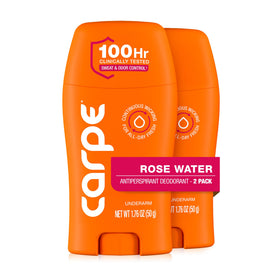 Carpe front packaging showing Rose Water scent and strength benefits