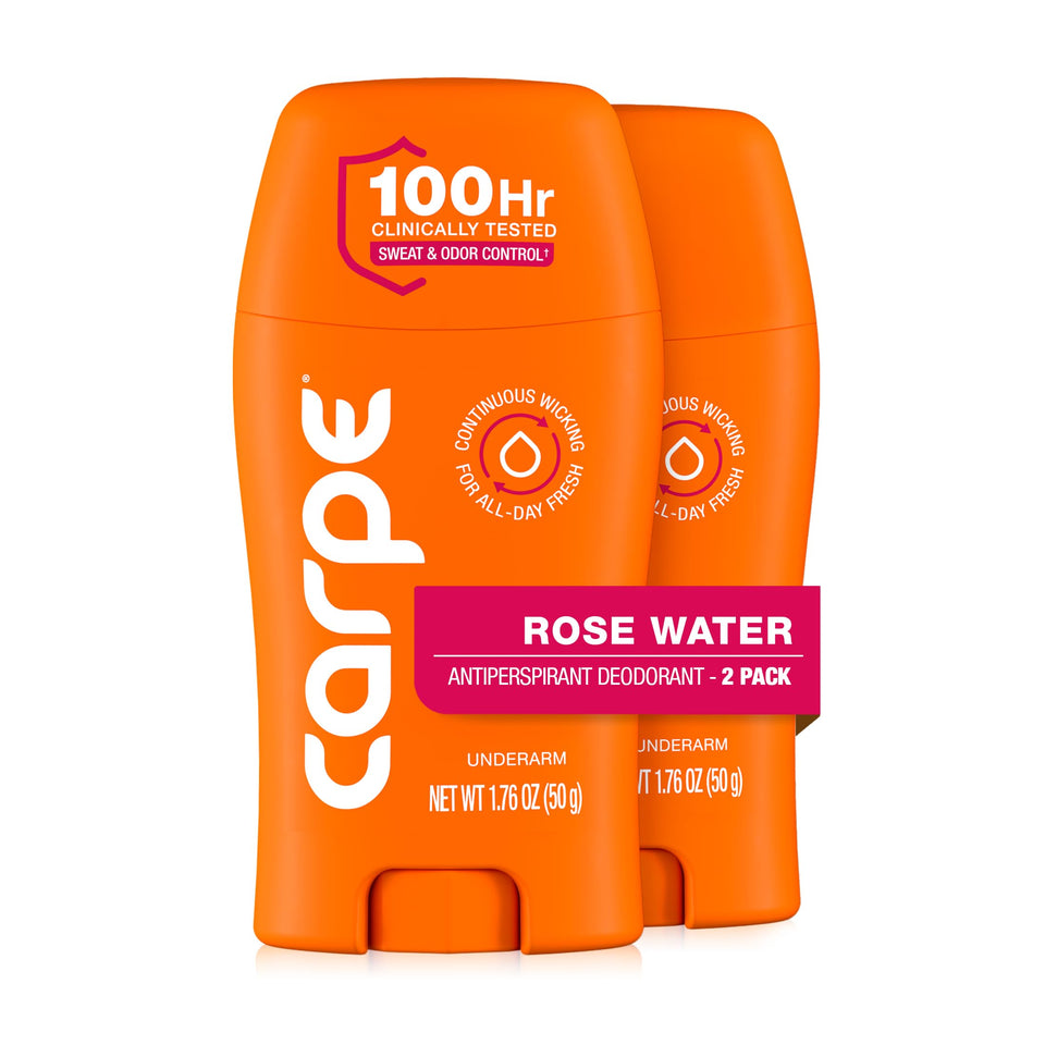 Carpe front packaging showing Rose Water scent and strength benefits