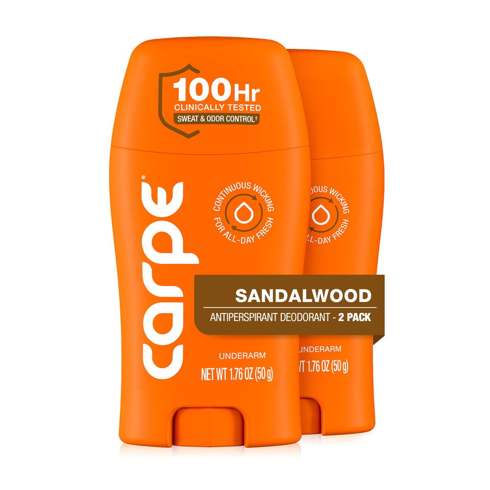 Carpe front packaging showing Sandalwood scent and clinical benefits