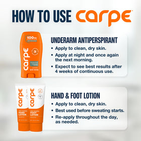 Carpe underarm antiperspirant tube close-up highlighting applicator and label benefits