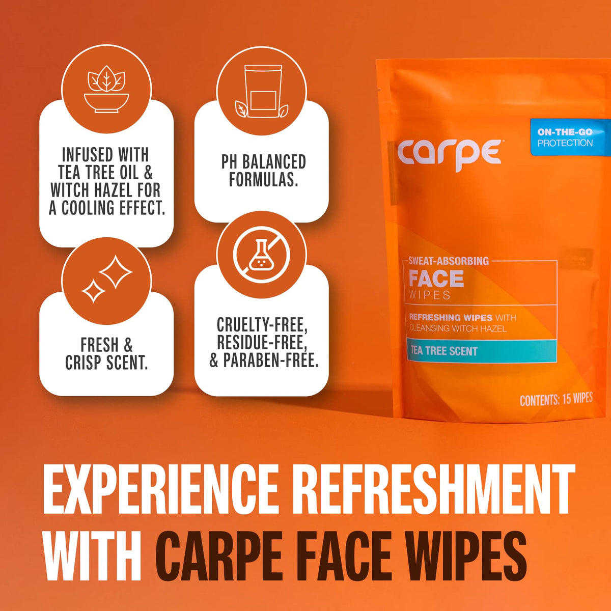 Carpe close-up wipe texture visible fibers, gentle effective cleansing