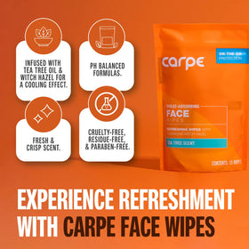 Carpe close-up wipe texture visible fibers, gentle effective cleansing
