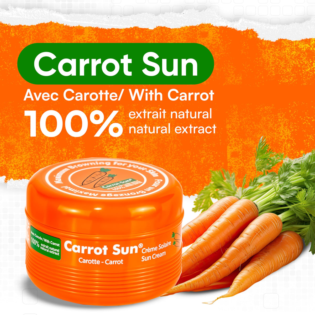 Carrot Sun applied on forearm demonstrating even spread and enhanced skin glow
