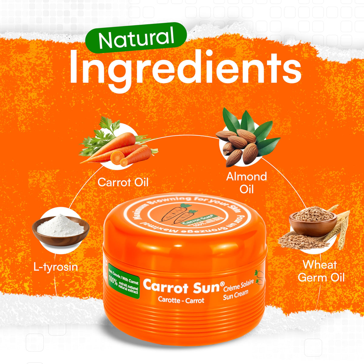 Carrot Sun bottle held in hand shows 350ml scale and travel-friendly size benefit