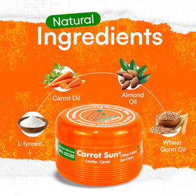 Carrot Sun bottle held in hand shows 350ml scale and travel-friendly size benefit
