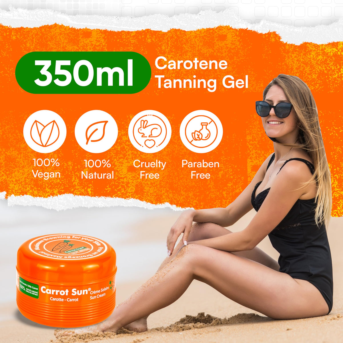Carrot Sun gel texture closeup highlighting smooth absorption and moisturizing finish