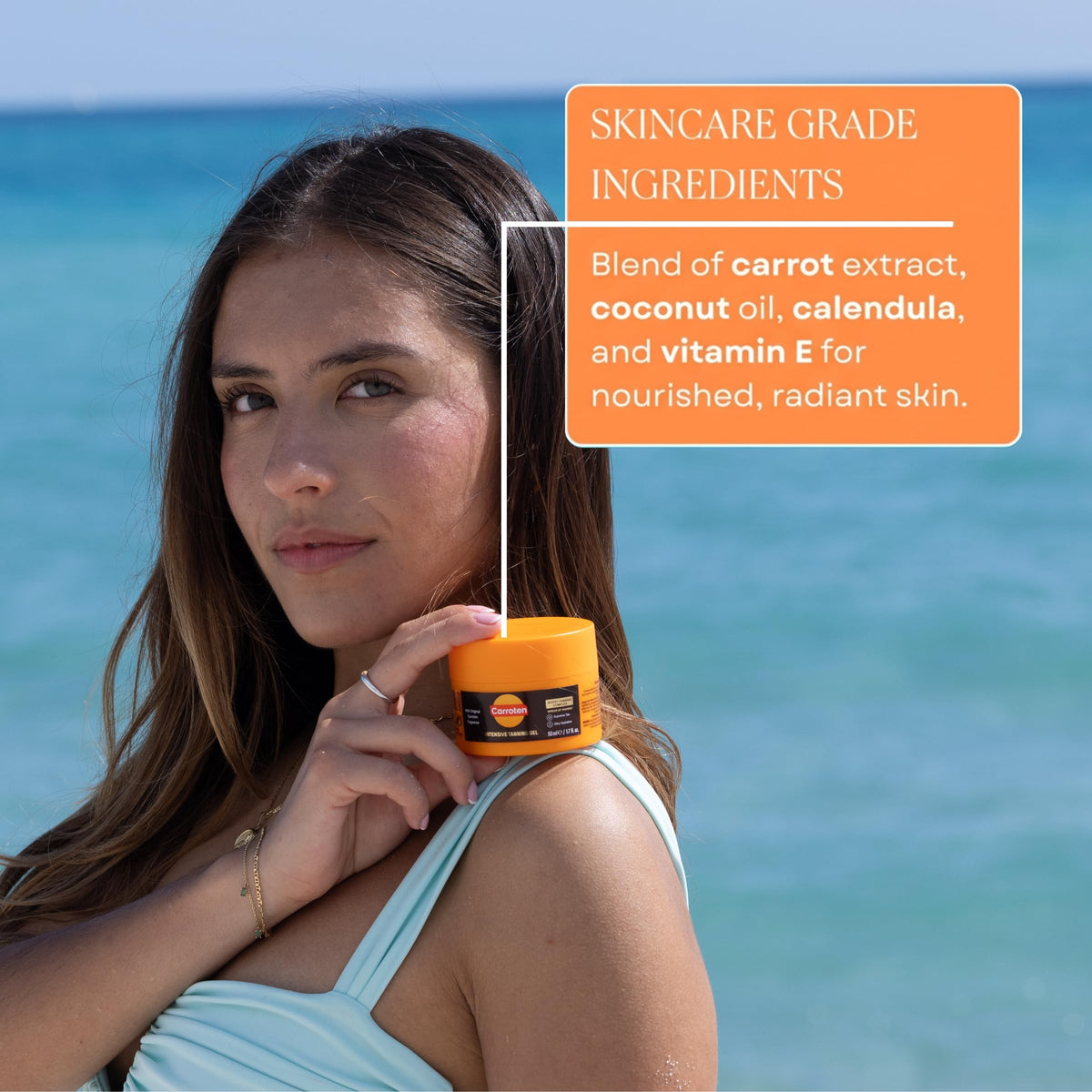 Carroten application on forearm demonstrating even, streak-free bronzing