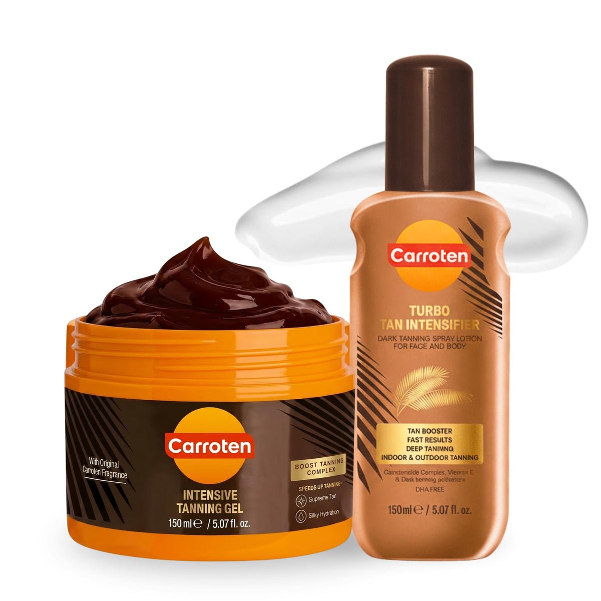 Carroten dual-pack front view showing both 5 oz bottles and benefits