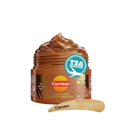 Carroten front packaging showing travel-friendly tan gel and benefits