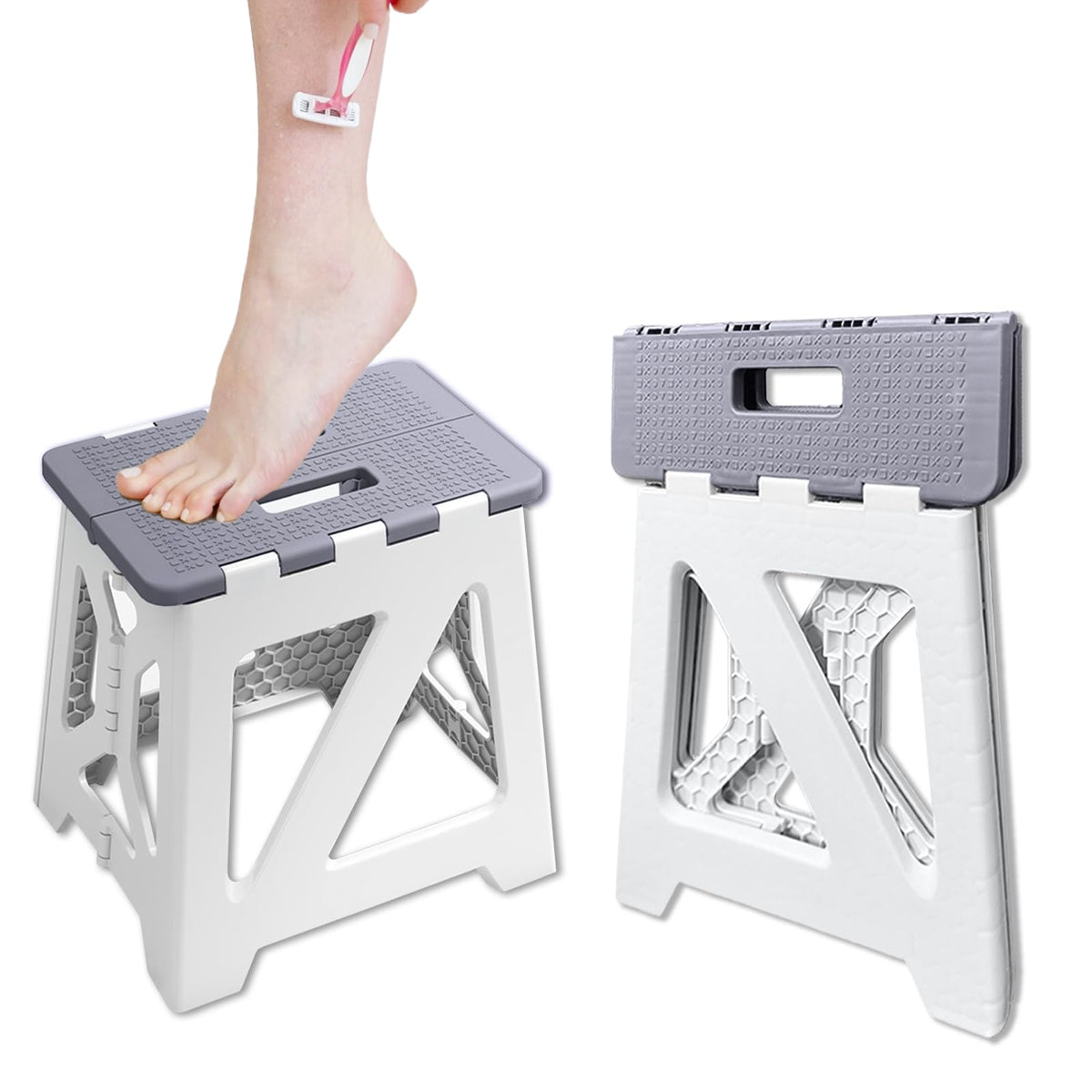 CarryEpic front view folded stool showing compact storage and easy transport benefit