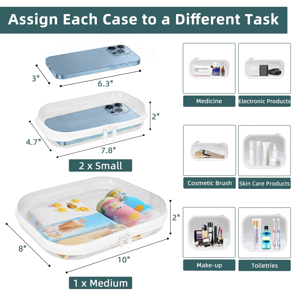 CarryEpic medium case unzipped displaying travel bottles and toiletries neatly