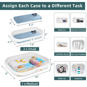CarryEpic medium case unzipped displaying travel bottles and toiletries neatly