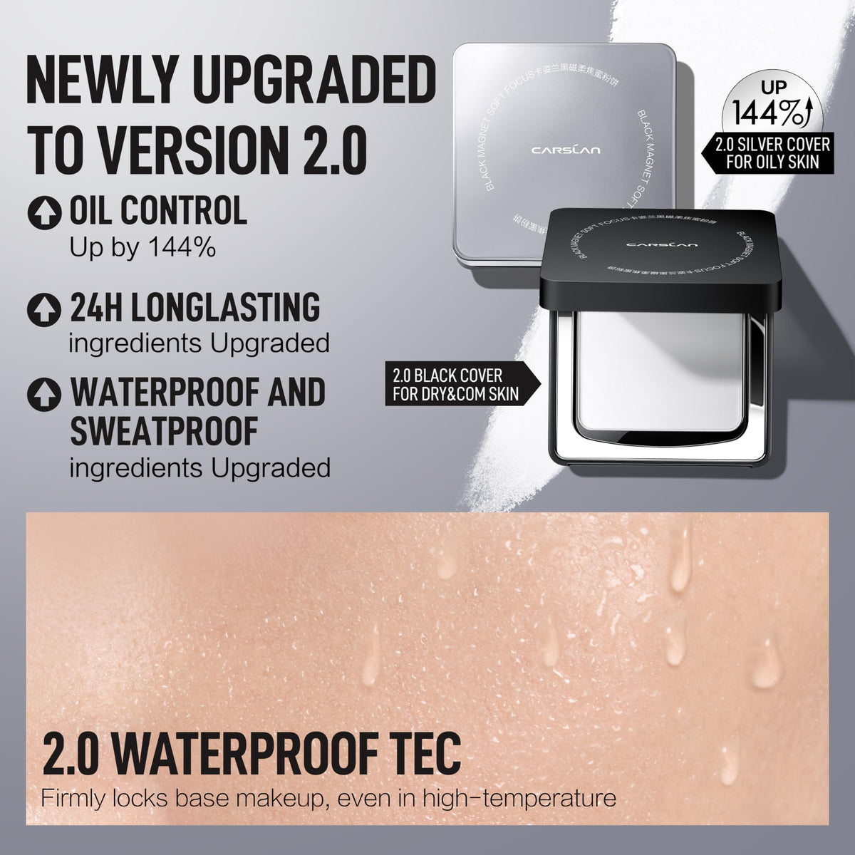 CARSLAN open compact revealing the translucent pressed powder pan for easy touch-ups