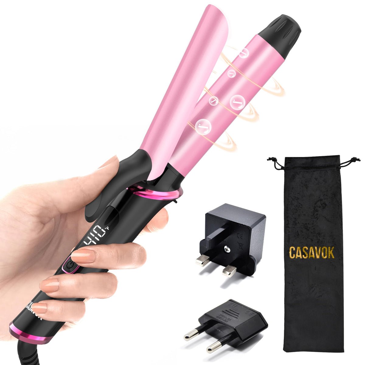 Casavok front packaging showing compact travel curler and benefits