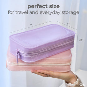 Case-Mate open with cosmetics and chargers visible to show organized interior capacity