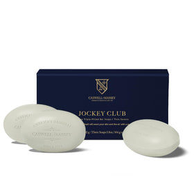Caswell-Massey front packaging showcasing the three-bar gift set and classic brand