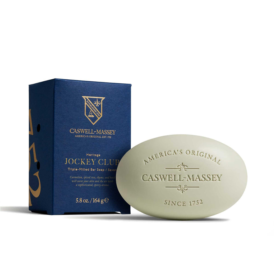 Caswell-Massey front packaging showing elegant box and bar, conveys premium gifting