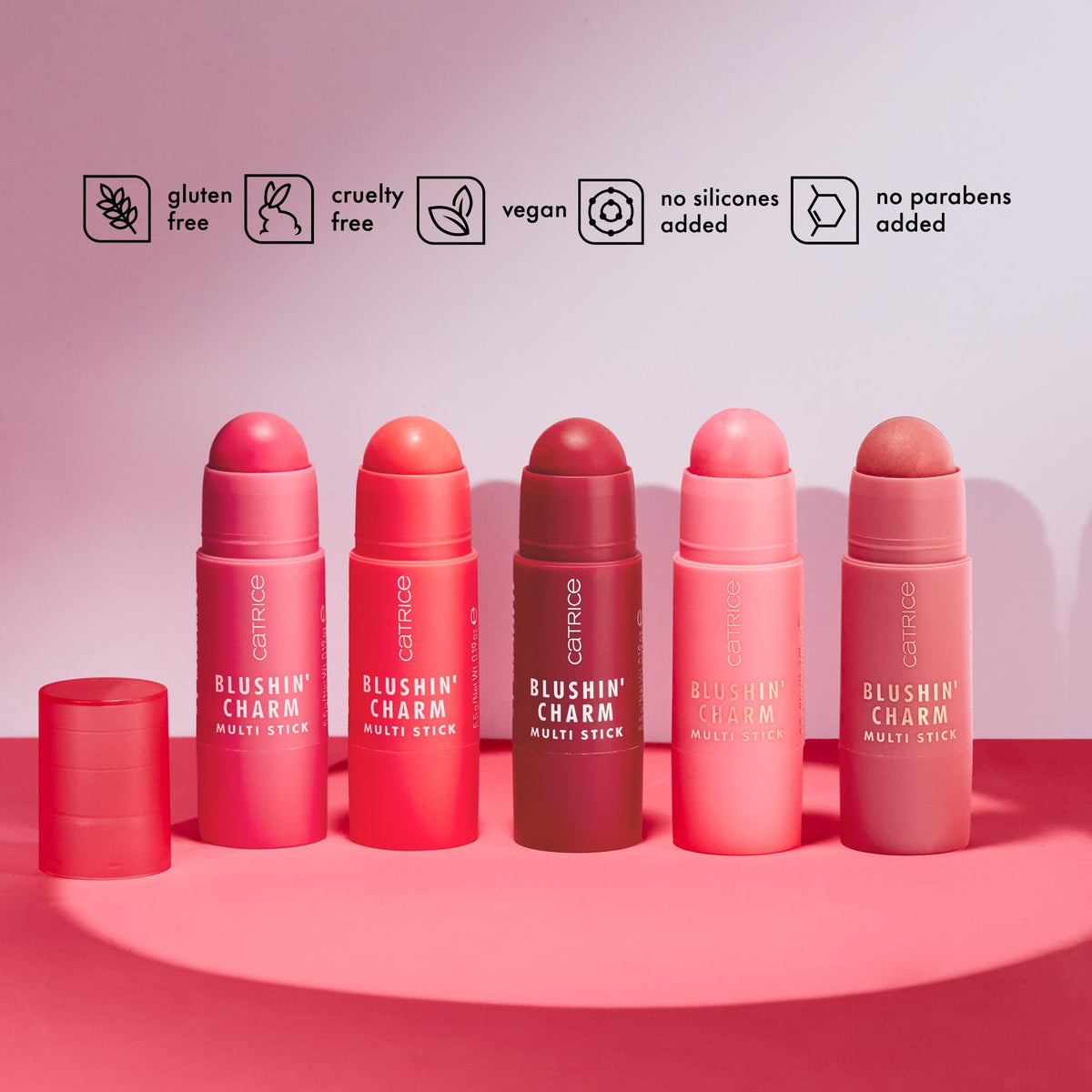Catrice Blushin' Charm tint on lips demonstrating buildable color