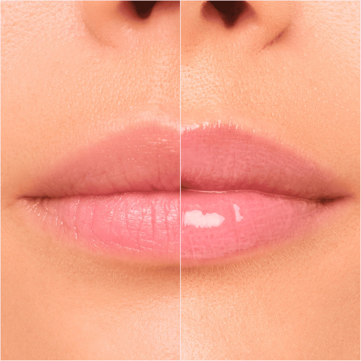 Catrice gloss layered over matte lipstick adding dimension and reflective shine benefit