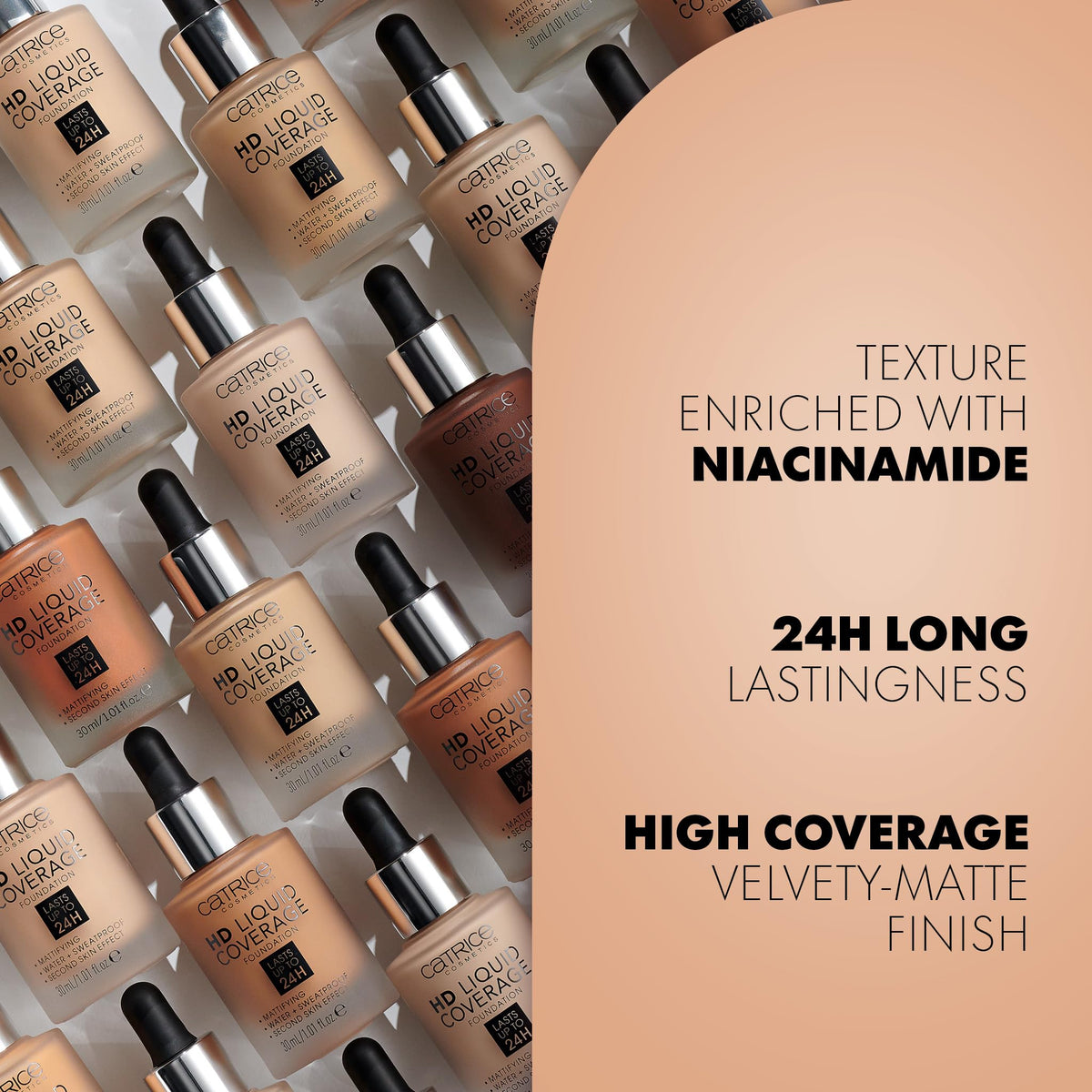 Catrice foundation in hand showing bottle scale and travel-friendly size benefit