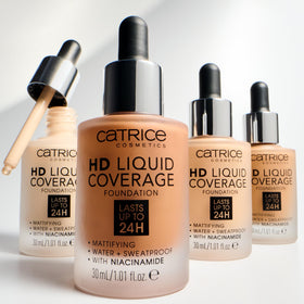 Catrice foundation in a travel bag lifestyle scene showing durable, on-the-go benefit