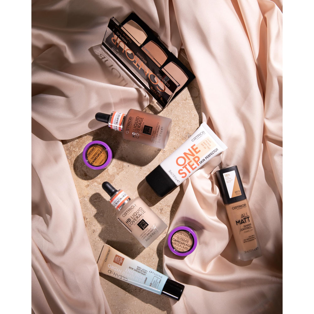 Catrice bottle on vanity with bag showing everyday carry and convenience benefit
