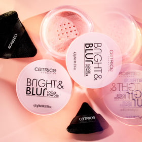 Catrice lifestyle flatlay with powder in a makeup bag for travel-ready beauty benefit