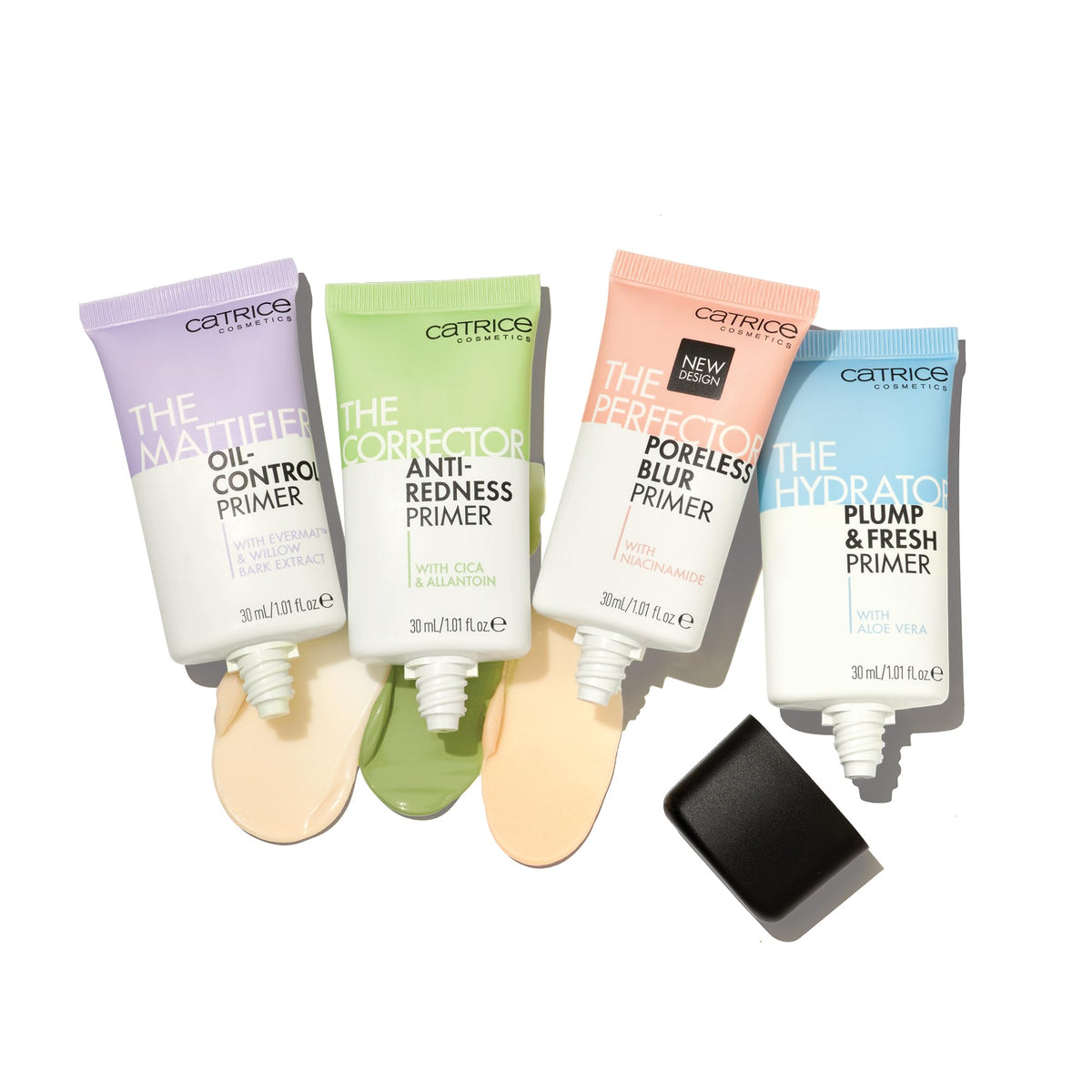 Catrice primer next to foundation bottle demonstrating better makeup base