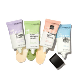 Catrice primer next to foundation bottle demonstrating better makeup base