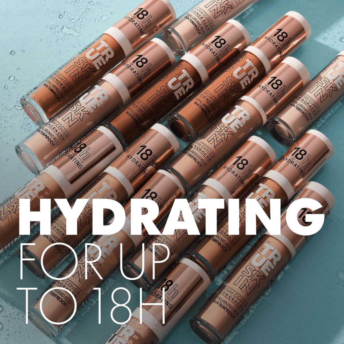 Catrice True Skin waterproof demo with water drops showing longwear benefit