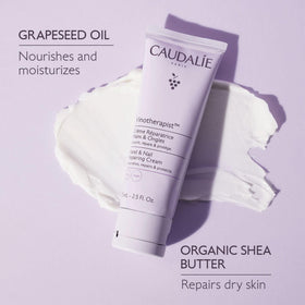 Caudalie application on hands using massage technique to show effective absorption and soothing action