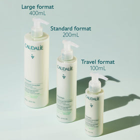 Caudalie bottle on bathroom shelf in lifestyle scene promoting daily routine ease