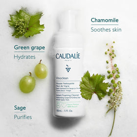 Caudalie bottle top dispenser detail for easy no-shake foam benefit