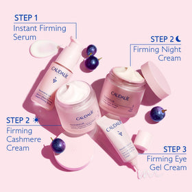Caudalie cashmere cream with resveratrol illustration showing firming ingredient benefits