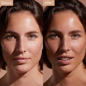 Caudalie drops blended into face cream on palm, shows customization and even blend