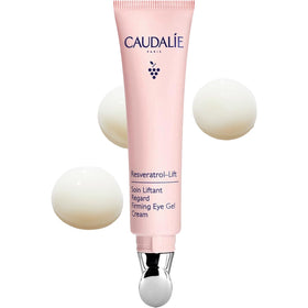 Caudalie front jar of Resveratrol-Lift eye gel showing packaging and brand benefit