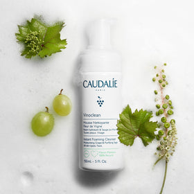 Caudalie foaming pump dispensing soft foam that makes cleansing quick and convenient