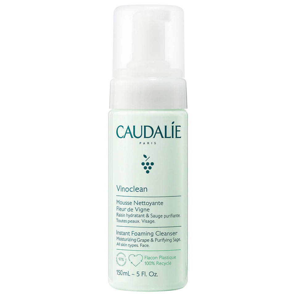 Caudalie front packaging showing 150 mL bottle and clear label for gentle cleansing benefit