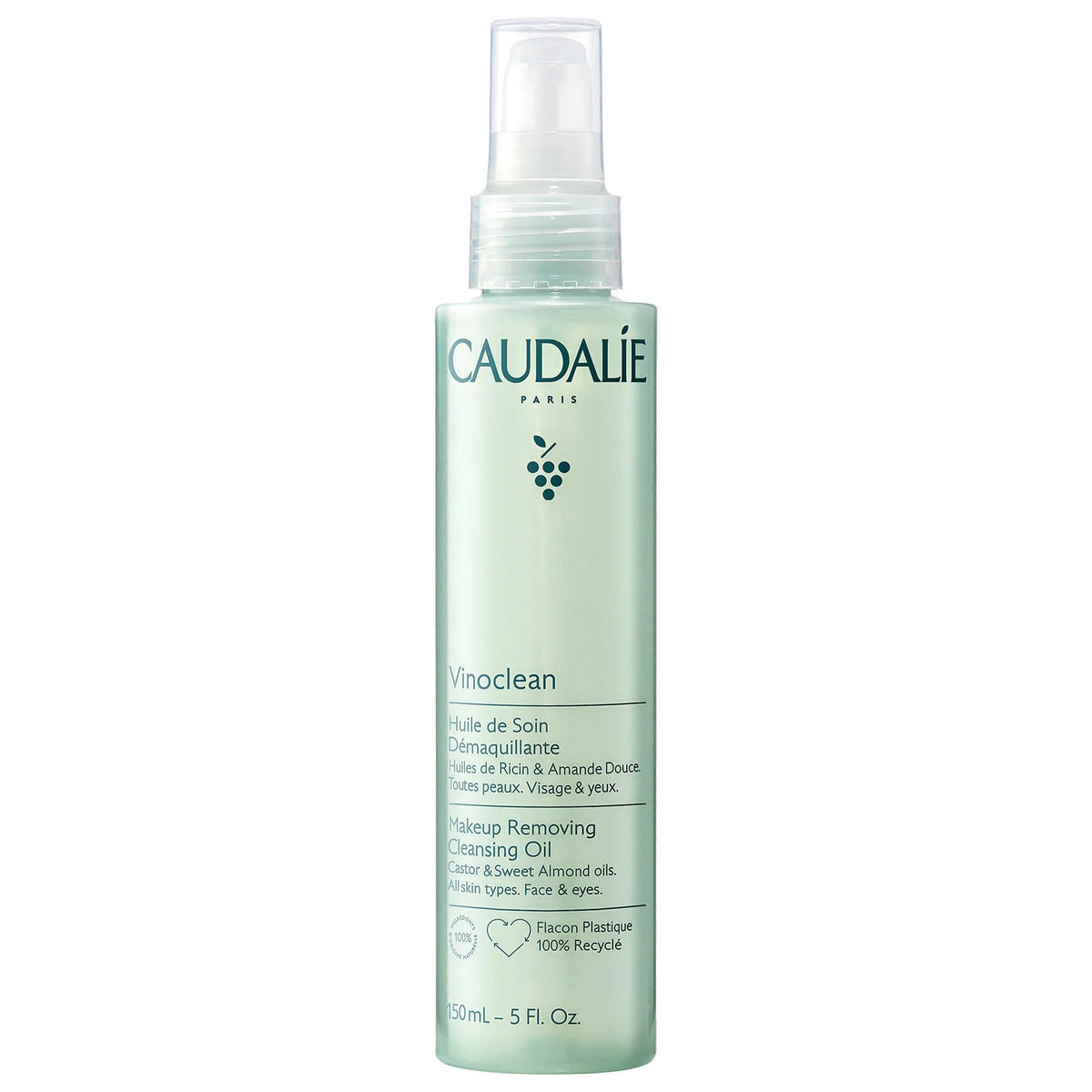 Caudalie front packaging of Vinoclean 150 mL showing bottle benefit