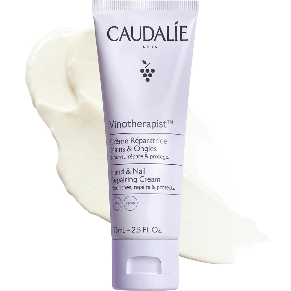 Caudalie front packaging of Vinotherapist hand and nail cream showing tube and label for quick identification and benefits