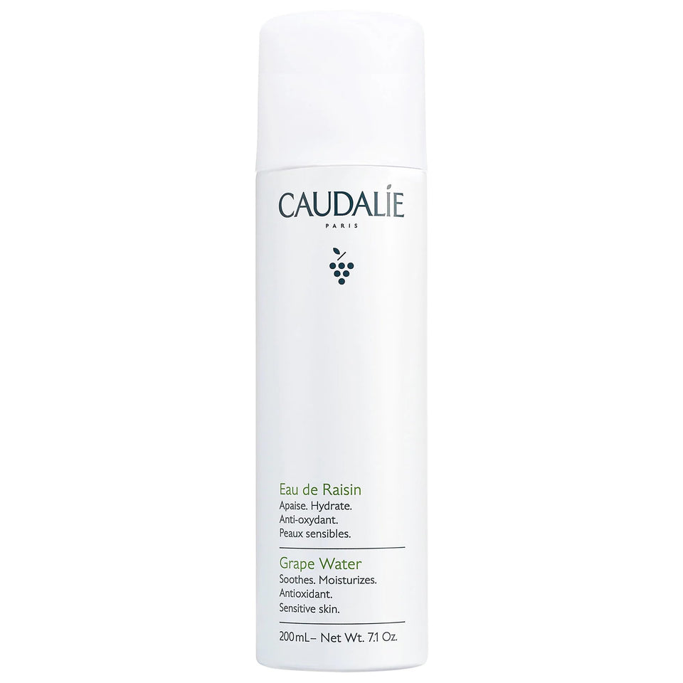 Caudalie front packaging showing the 200 mL bottle and brand benefits
