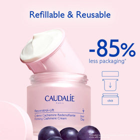 Caudalie resveratrol ingredient display highlighting grape-derived active for firming benefit: antioxidant support