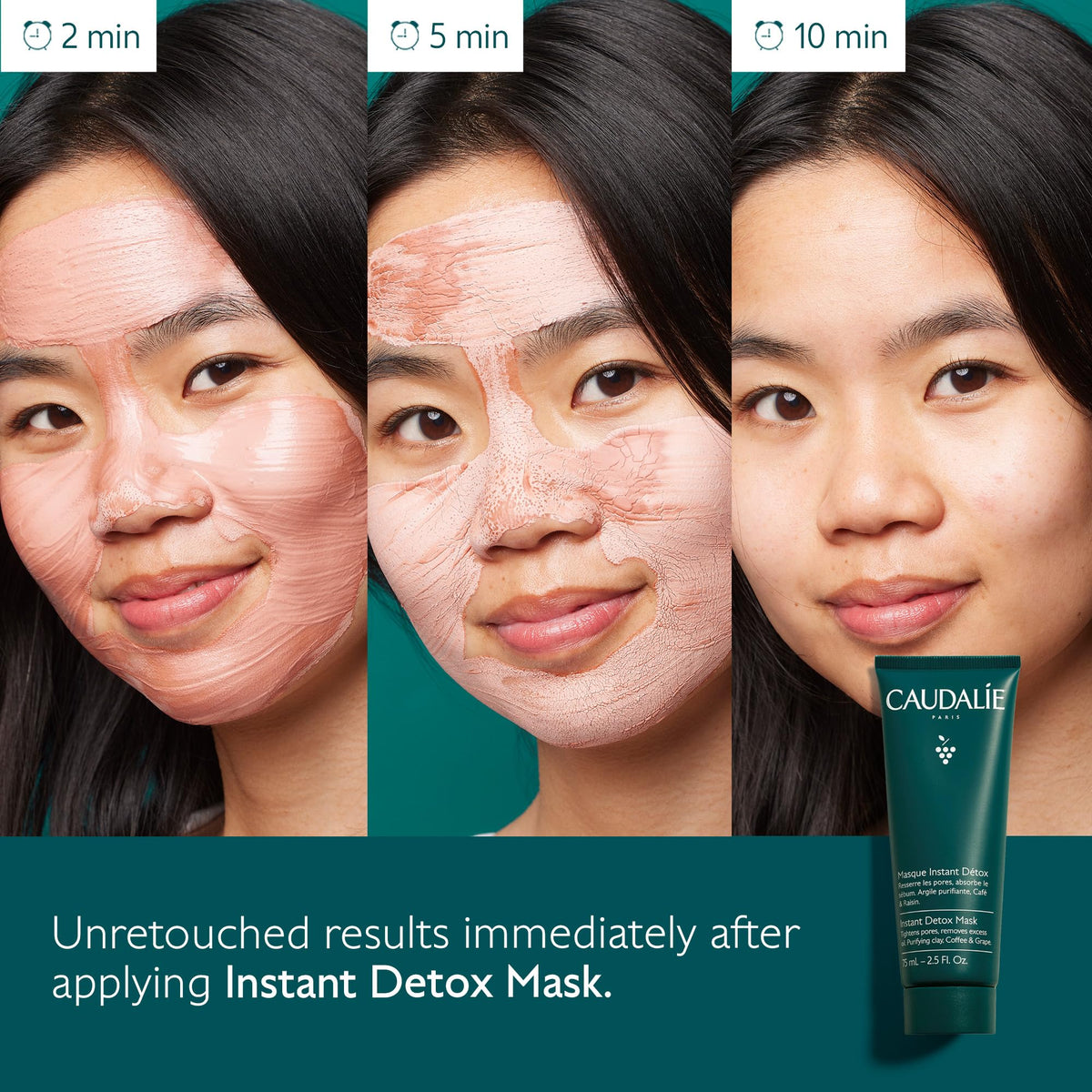 Caudalie detailed pink clay particles emphasizing natural detox action benefit