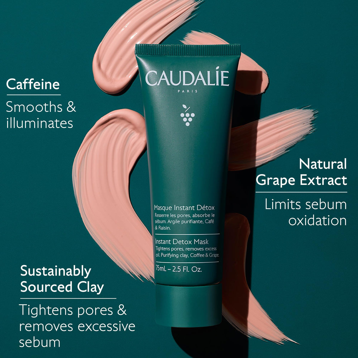 Caudalie rinsing mask under water showing easy removal and refreshed skin