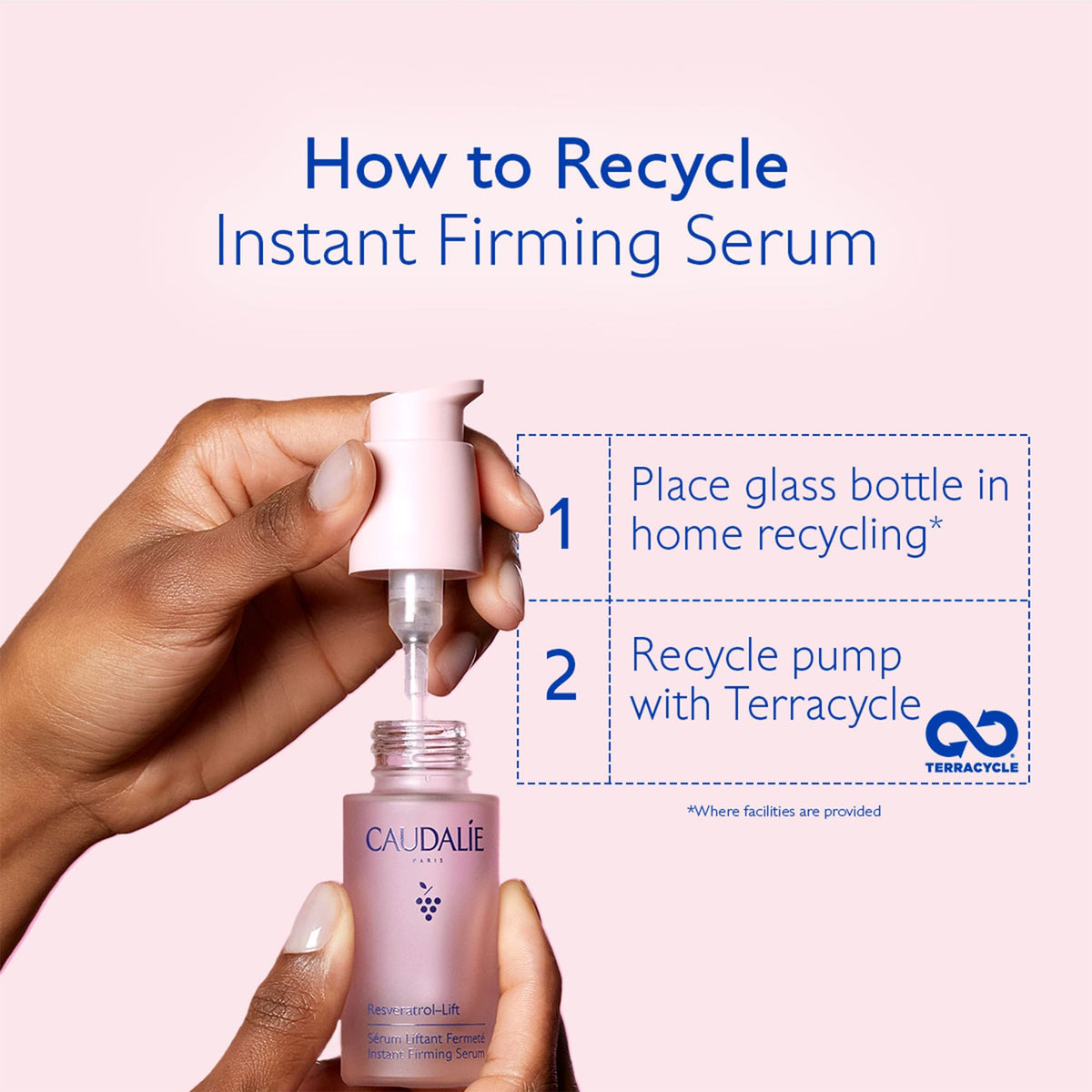 Caudalie aluminum refill tube lying on surface emphasizing recyclable materials