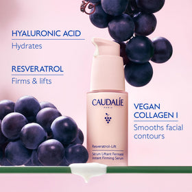 Caudalie refill being poured into bottle demonstrating easy refill and waste reduction